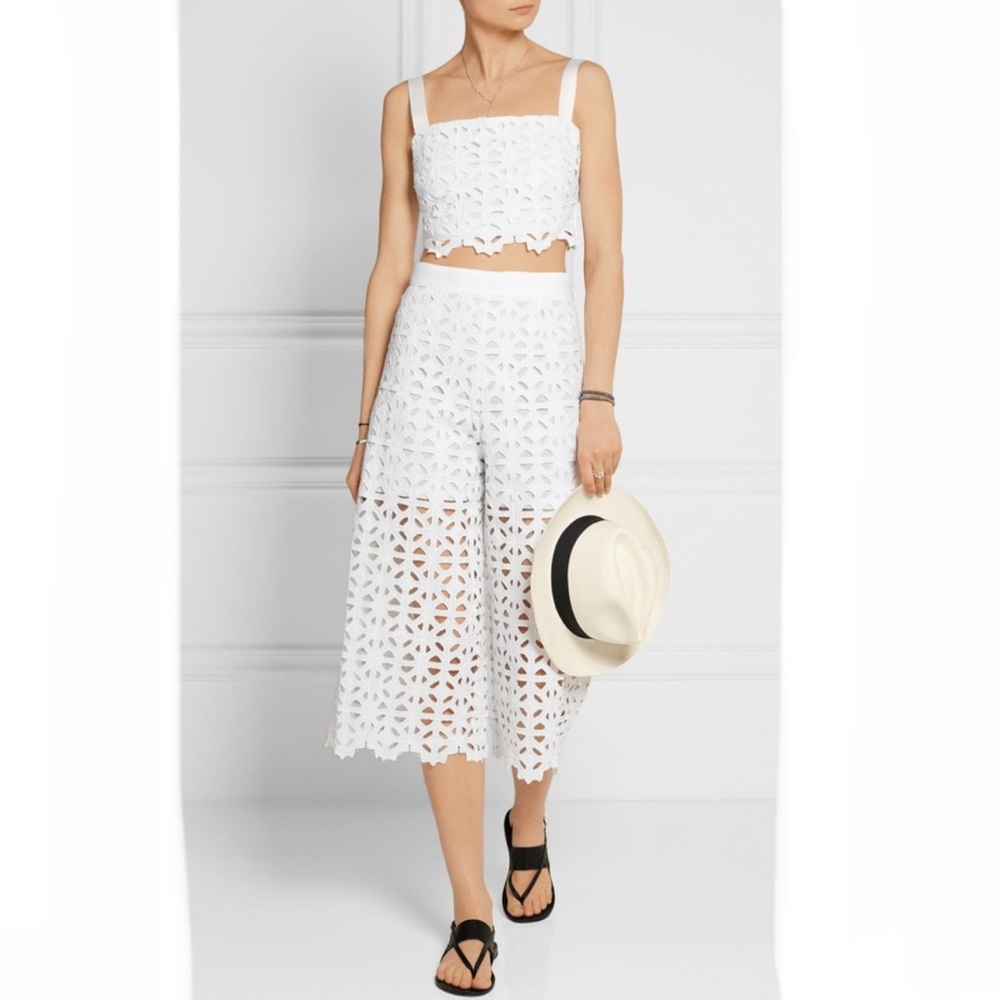Miguelina Dana Cropped Crocheted Wide Leg White Pants M